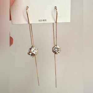 Long Crystal Threader Dangle Earrings Gold (Mix & Match 2 for $15)